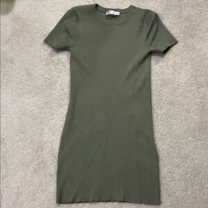 Zara Sage Green Ribbed Mini Dress